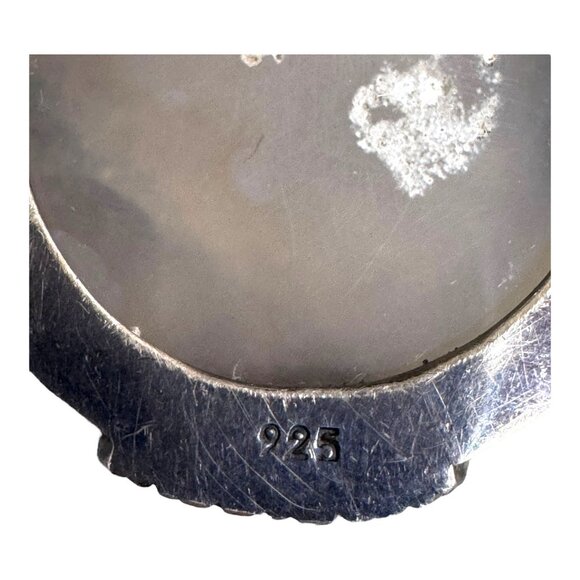 Vintage 925 Sterling Silver Druzy Quarts Round Pendant Art Deco Ornate Design - Picture 3 of 5